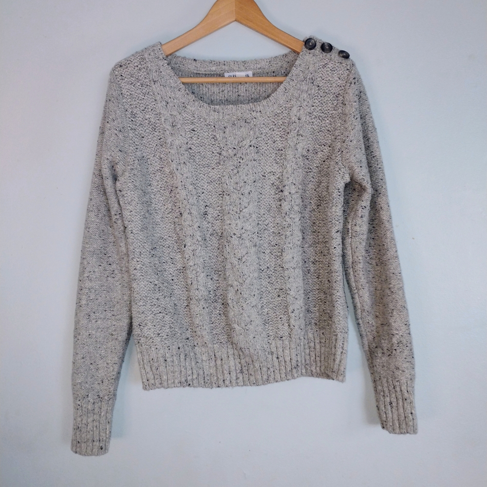 St. John's Bay Light Gray Knitted Sweater with Button Accents Size M